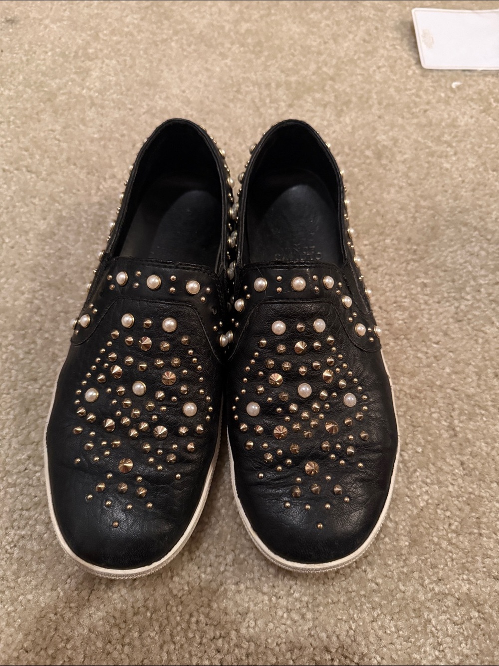 Vince Camaro Women's Black Slip-On Stud & Pearl Embellished Sneakers